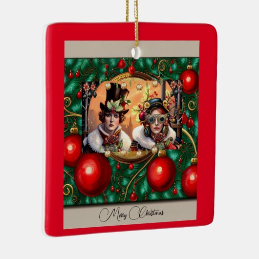 Steampunk Two Hearts Kerstmis Keramisch Ornament (Rechts)