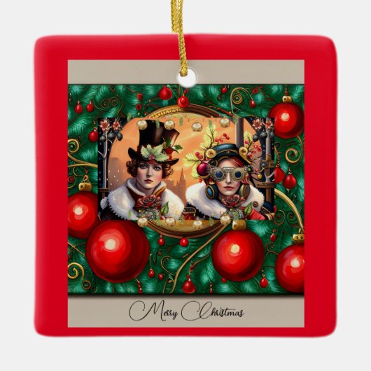 Steampunk Two Hearts Kerstmis Keramisch Ornament (Voorkant)