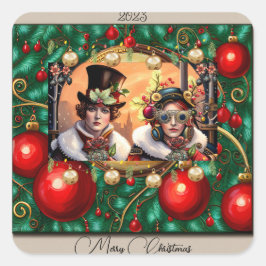 Steampunk Two Hearts Kerstmis Vierkante Sticker