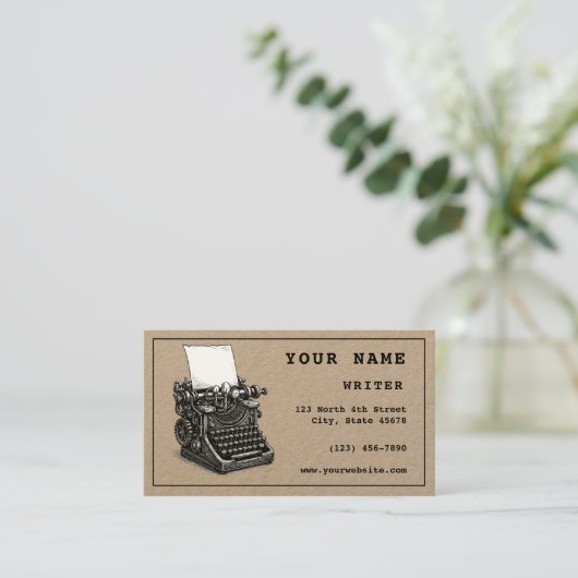 Steampunk Typewriter Writer Template Visitekaartje (Staand voorkant)