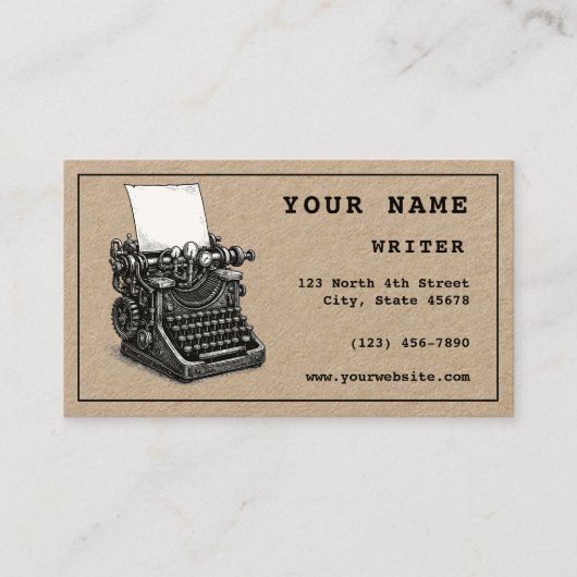 Steampunk Typewriter Writer Template Visitekaartje (Voorkant)