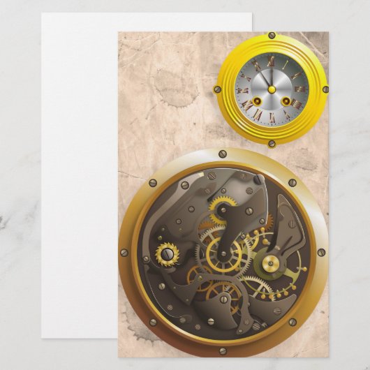Steampunk Uhr Briefpapier (Voorkant / Achterkant)