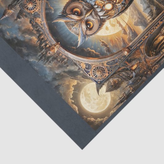 Steampunk Uil in apocalitaire steampunk zonsonderg Tissuepapier (Detail)