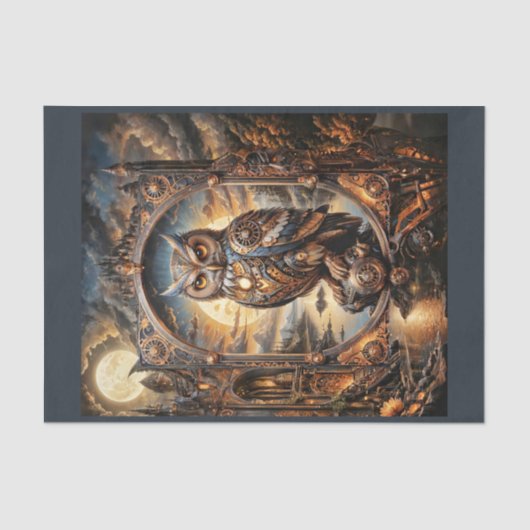 Steampunk Uil in apocalitaire steampunk zonsonderg Tissuepapier (Voorkant)