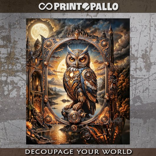 Steampunk Uil in apocalitaire steampunk zonsonderg Tissuepapier