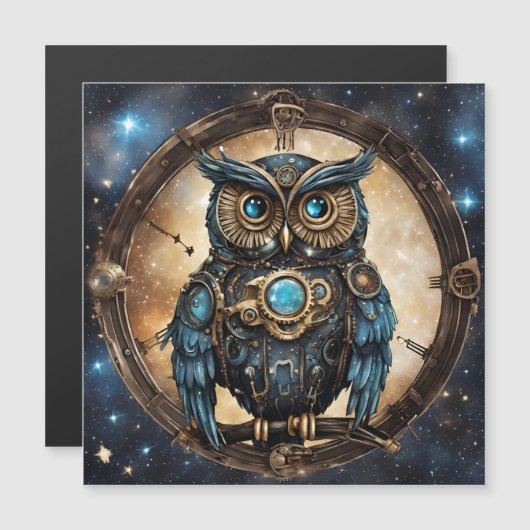 Steampunk Uil Tegen de Galactische Hemel (Voorkant / Achterkant)