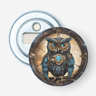 Steampunk Uil Tegen de Galactische Hemel Button Flesopener