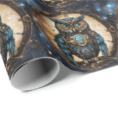Steampunk Uil Tegen de Galactische Hemel Cadeaupapier (Rol Hoek)