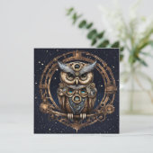 Steampunk Uil Tegen de Sterrenhemel Bedankkaart (Staand voorkant)