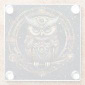 Steampunk Uil Tegen de Sterrenhemel Glazen Onderzetter (Achterkant)