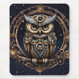 Steampunk Uil Tegen de Sterrenhemel Muismat