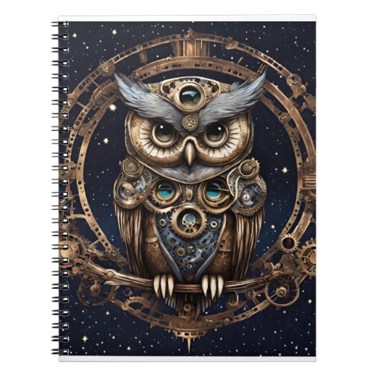 Steampunk Uil Tegen de Sterrenhemel Notitieboek (Voorkant)