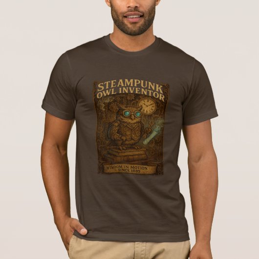 Steampunk Uil Uitvinder - Retro Fantasy T-shirt (Voorkant)