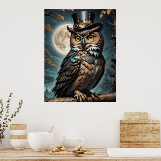 Steampunk Uil. wijsheid Poster (Keuken)