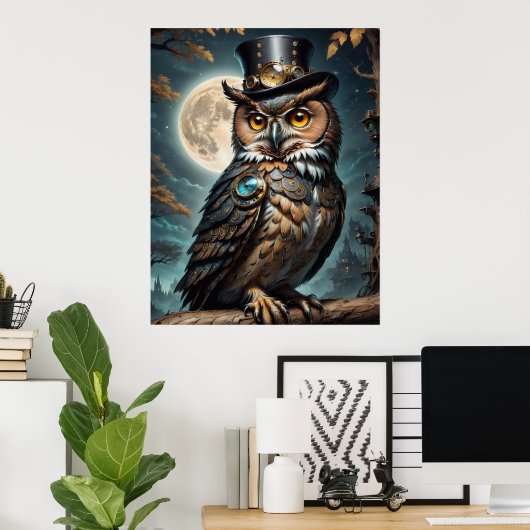 Steampunk Uil. wijsheid Poster (Thuiskantoor)