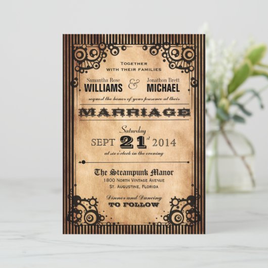 Steampunk Uitnodiging tot weduwschap (Staand voorkant)
