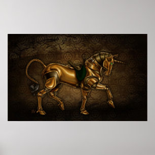 Steampunk Unicorn Damask Poster