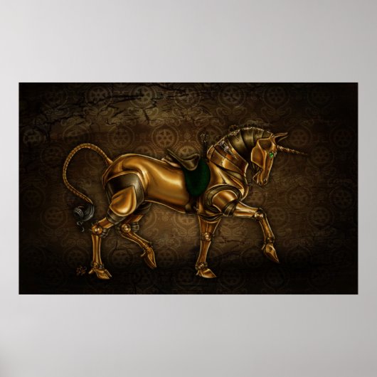 Steampunk Unicorn Damask Poster (Voorkant)