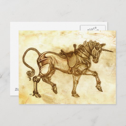 Steampunk Unicorn Sketch Post Card Briefkaart (Voorkant / Achterkant)
