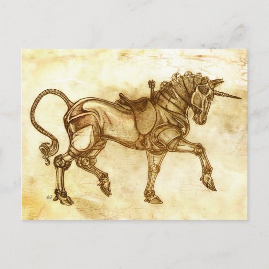 Steampunk Unicorn Sketch Post Card Briefkaart (Voorkant)