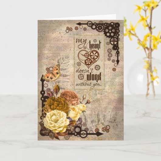 Steampunk  Valentijn Kaart - Blank (Gele Bloem)