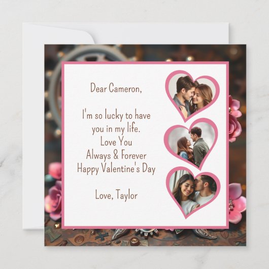 Steampunk-Valentijnsdag | Floral Photo Template Kaart (Achterkant)