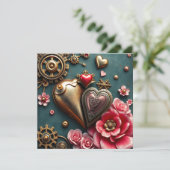 Steampunk-Valentijnsdag | Fotosjabloon Kaart (Staand voorkant)