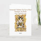 Steampunk Valentine Cat Heart Locket Key Art Card Feestdagen Kaart (Achterkant)