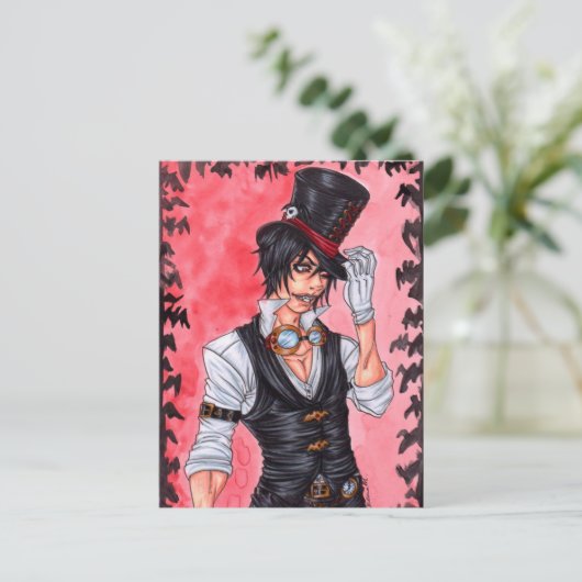 Steampunk Vampire Briefkaart (Staand voorkant)