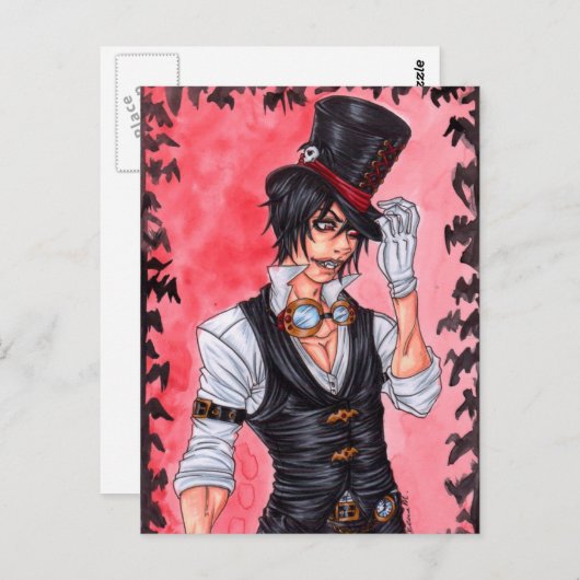 Steampunk Vampire Briefkaart (Voorkant / Achterkant)