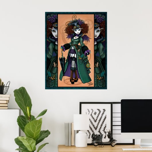 Steampunk Vampire Time Traveler Temple Poster (Thuiskantoor)
