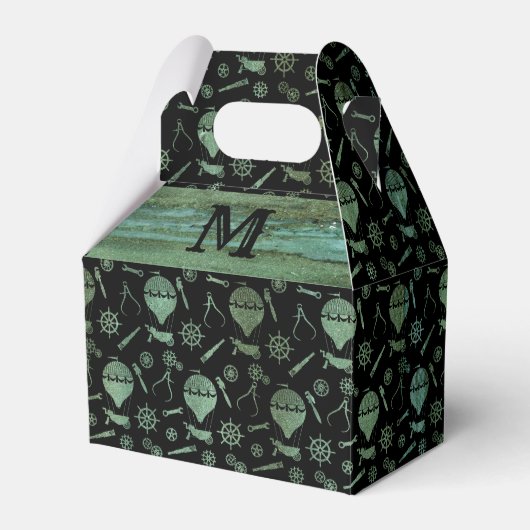 Steampunk Verdigris Balloons Monogram Gable Bedankdoosjes (Voorkant Zijde)