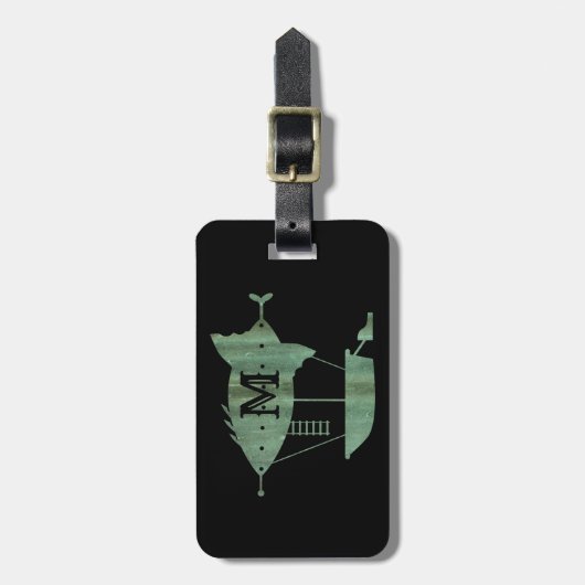 Steampunk Verdigris Bronze Airship Custom Monogram Bagagelabel (Voorkant verticaal)