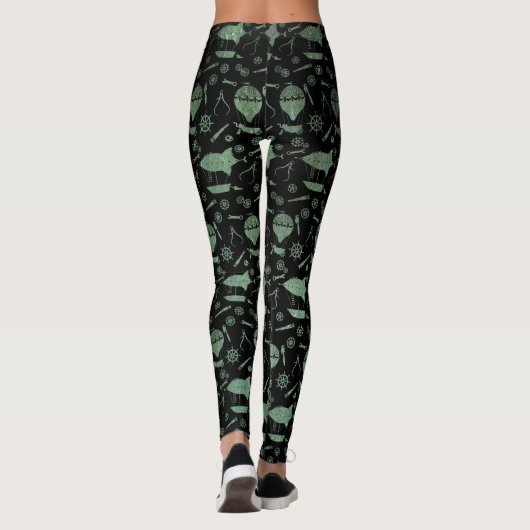 Steampunk Verdigris Bronze Airships Leggings (Achterkant)