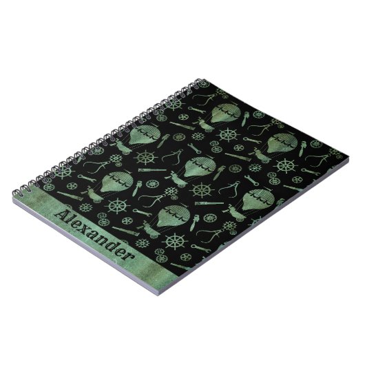 Steampunk Verdigris Bronze Ballooning Aangepaste n Notitieboek (Linkerzijde)