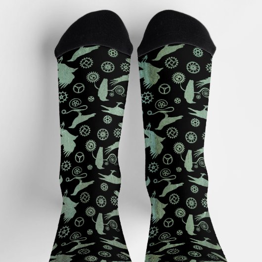 Steampunk Verdigris Bronze Crows en Gears Socks Sokken (Top)