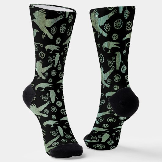 Steampunk Verdigris Bronze Crows en Gears Socks Sokken (Gebogen)