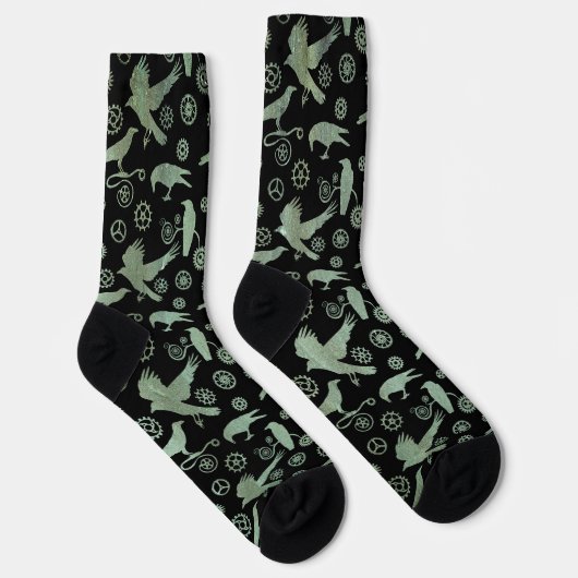 Steampunk Verdigris Bronze Crows en Gears Socks Sokken (Rechts)