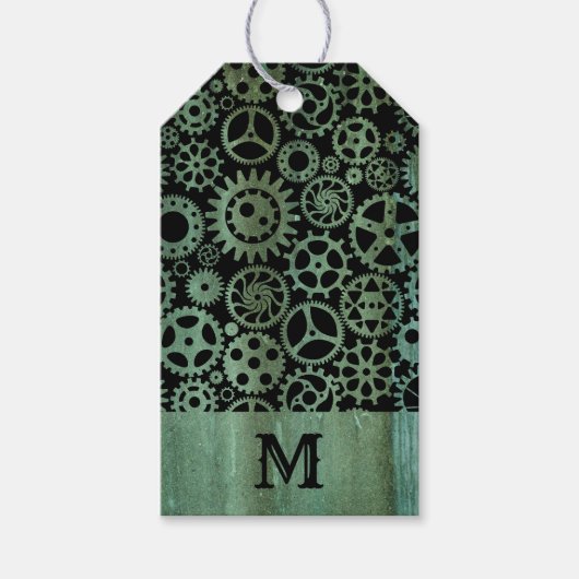 Steampunk Verdigris Bronze Gears Aangepast monogra Cadeaulabel (Voorkant)