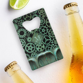 Steampunk Verdigris Bronze Gears Aangepast monogra Creditkaart Flessenopener