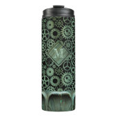 Steampunk Verdigris Bronze Gears Aangepast monogra Thermosbeker (Voorkant)