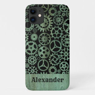 Steampunk Verdigris Bronze Gears Aangepaste naam Case-Mate iPhone Case