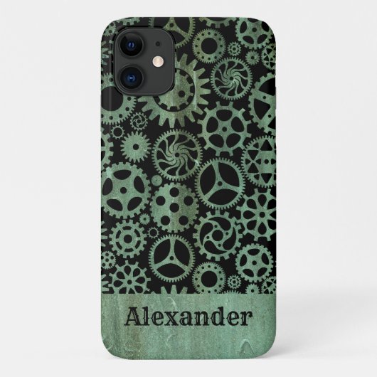 Steampunk Verdigris Bronze Gears Aangepaste naam Case-Mate iPhone Case (Achterkant)