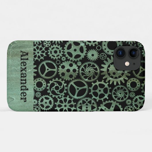 Steampunk Verdigris Bronze Gears Aangepaste naam Case-Mate iPhone Case (Achterkant (horizontaal))