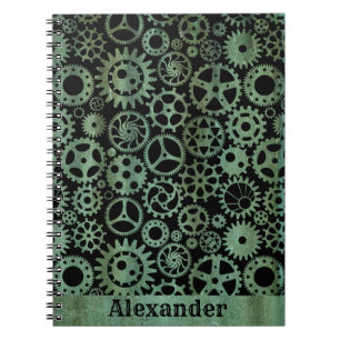 Steampunk Verdigris Bronze Gears Aangepaste naam Notitieboek