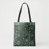 Steampunk Verdigris Bronze Gears Aangepaste naam Tote Bag (Voorkant)