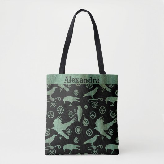 Steampunk Verdigris Bronze Gears en Crows Custom Tote Bag (Voorkant)