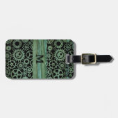 Steampunk Verdigris Bronze Gears Monogram Bagagelabel (Voorkant horizontaal)
