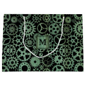 Steampunk Verdigris Bronze Gears Monogram Blok Groot Cadeauzakje (Voorkant)