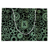 Steampunk Verdigris Bronze Gears Monogram Blok Groot Cadeauzakje (Achterkant)